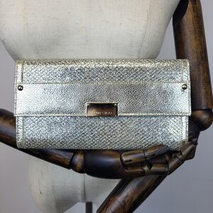 Jimmy Choo Gold Metallic Leather and Glitter Reese Continental Clutch